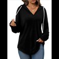 thumbnail image 3 of Sudadera con Capucha y Cordón para Mujer, Suéter Holgado de Larga, Talla Grande Negro XXL, 3 of 9