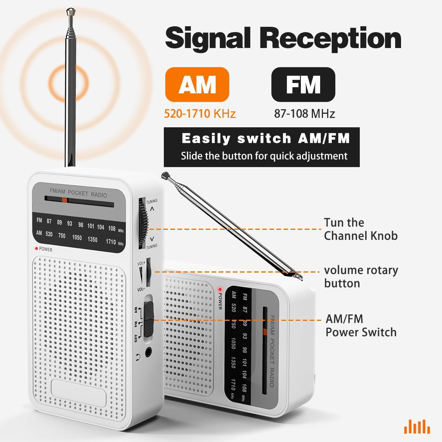 Portable Radio AM FM, Loud Speaker Transistor Radio with 3.5mm Headphone Jack, Personal Radio for Long Trips, Pocket Radio for Indoor,Outdoor, Emergency Use Perfect Gift for Seniors,kids -White