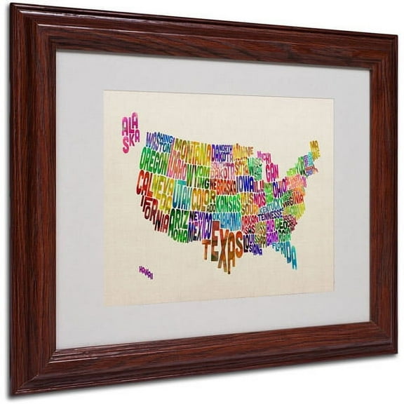 Trademark Fine Art "USA States Text Map" Matted Framed Art by Michael Tompsett