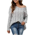 thumbnail image 2 of MSJbahu Gray 2024 Womens Sweaters Chunky Solid Cable Knit V-Neck Long Sleeve Pullover Tops for Teen Trendy, 2 of 9