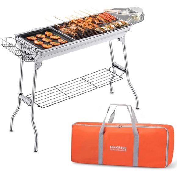 Portable Charcoal Grill,Outdoor BBQ Grill for Christmas Picnic, Thanksgiving Family Gathering and Backyard Barbecue,With Storage Bag & Non-Stick Frying Pan