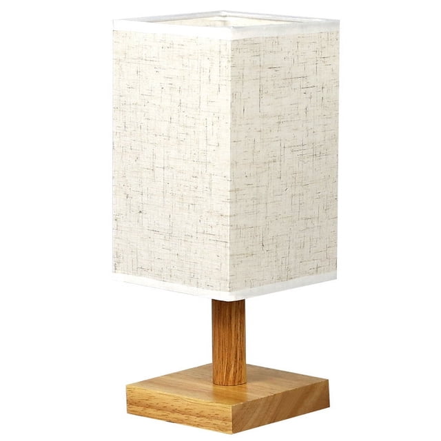 Lámpara de mesa pequeña para dormitorio – Lámparas de noche para mesita de noche, lámpara minimalista de madera maciza con pantalla de tela cuadrada, lámpara de lectura de escritorio para ha