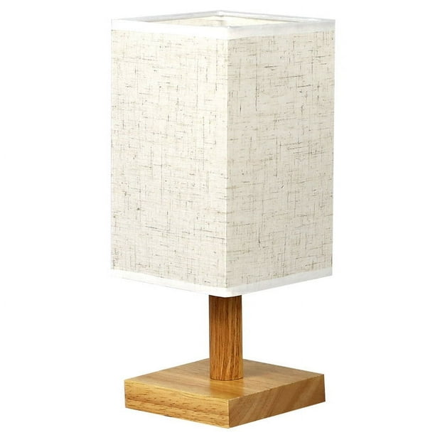 Lámpara de mesa pequeña para dormitorio – Lámparas de noche para mesita de noche, lámpara minimalista de madera maciza con pantalla de tela cuadrada, lámpara de lectura de escritorio para ha