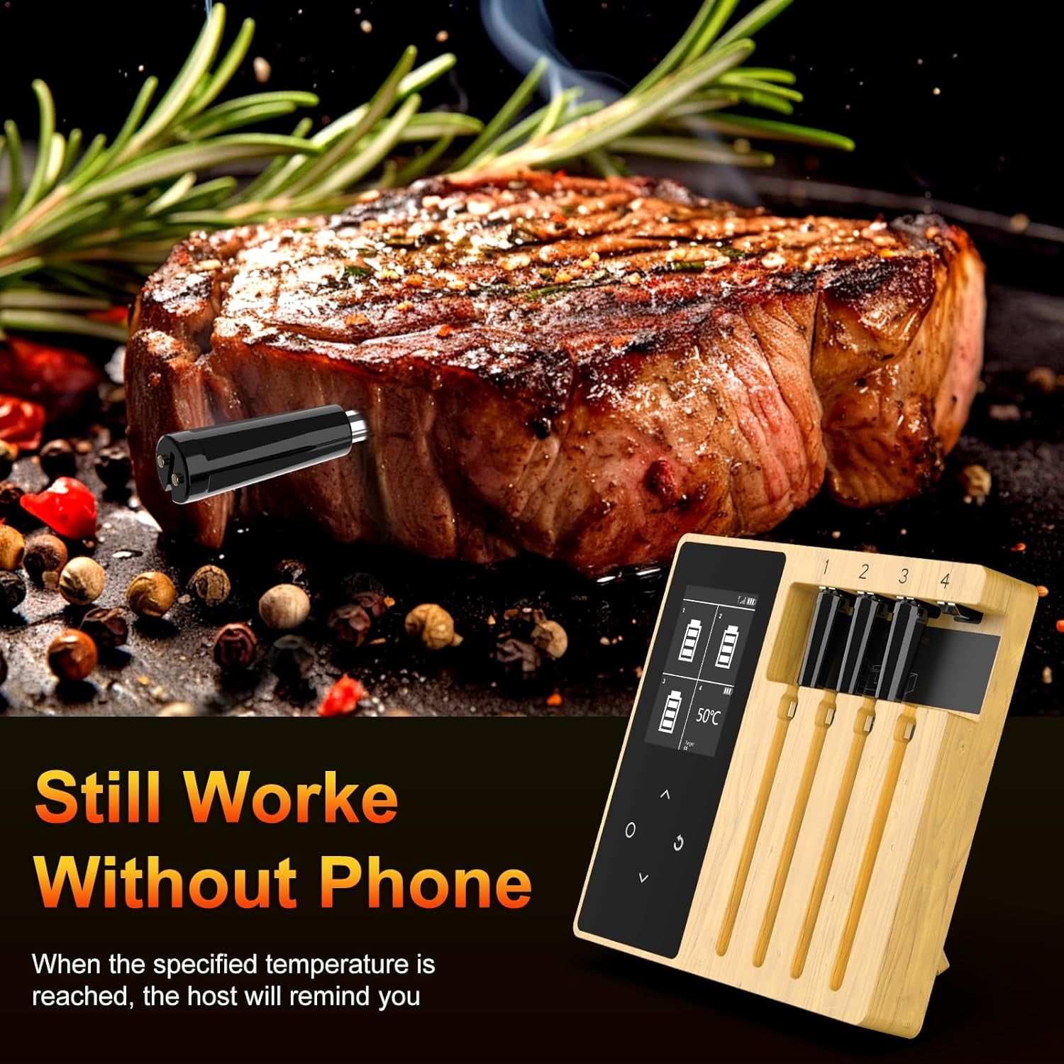 Smart Wireless Meat Thermometer 4 Probes Large Split Screen Bluetooth