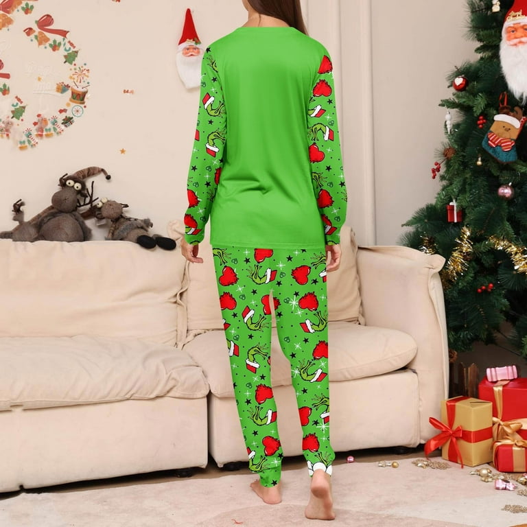 Bootesun Green Elf Christmas Sleepwear Loungewear, Christmas Pjs