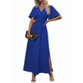 thumbnail image 3 of Women'S Summer Dresses Short Sleeve Maxi Dress Casual V Neck Flowy Sundress Blue M, 3 of 9