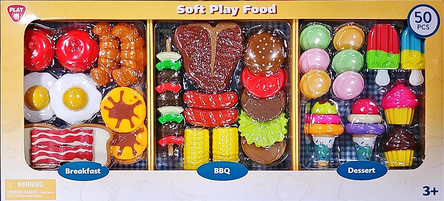 PlayGo 980203062 Soft Play Food 50Pieces Breakfast/BBQ/Dessert