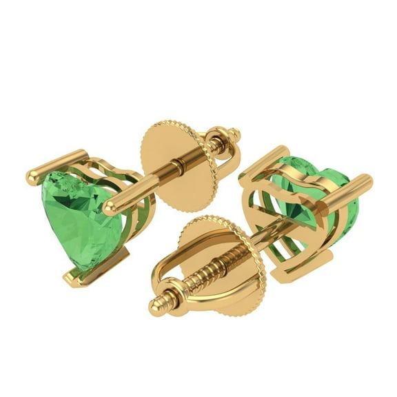 1 Ct Heart Cut Studs Green Crystal 14K Yellow Solid Gold Everyday Dainty Earrings Screw Back