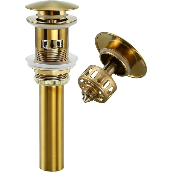 Bathroom Sink Drain Without Overflow Polished Gold,Bath Faucet Vessel Vanity Sink Pop Up Drain Stopper Brass Brushed Gold,83606BG2.