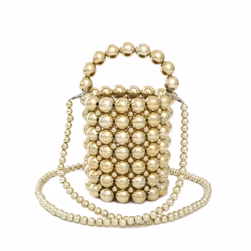 Gold, variant on Acrylic Beaded Handbag Pearl Bucket Bag for Evening Wedding Party