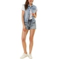 thumbnail image 2 of INSPIRE CHIC Juniors Washed Chest Flap Pockets Single Breasted Denim Vest Jacket, 2 of 6