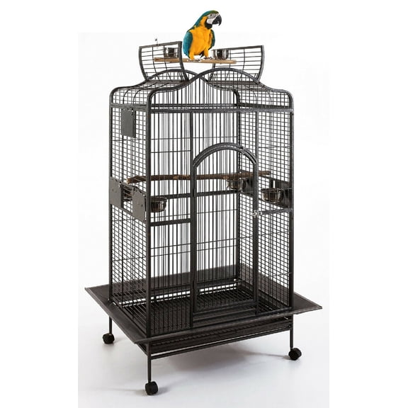 Extra Large 28" x 22" x 59"H Elegant and Durable Wrought Iron Open Play Top Stand Perch Rolling Parrot Bird Cage for Macaw Cockatoo Cockatiels African Grey Amazon Parrots Green Cheek Conures Caique