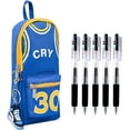 thumbnail image 6 of Pencil Pouch Basketball Jersey-Shaped Large Capacity Fashionable Minimalism + 6 Gel Pens & Sneaker Keychain (Yellow 23), 6 of 10