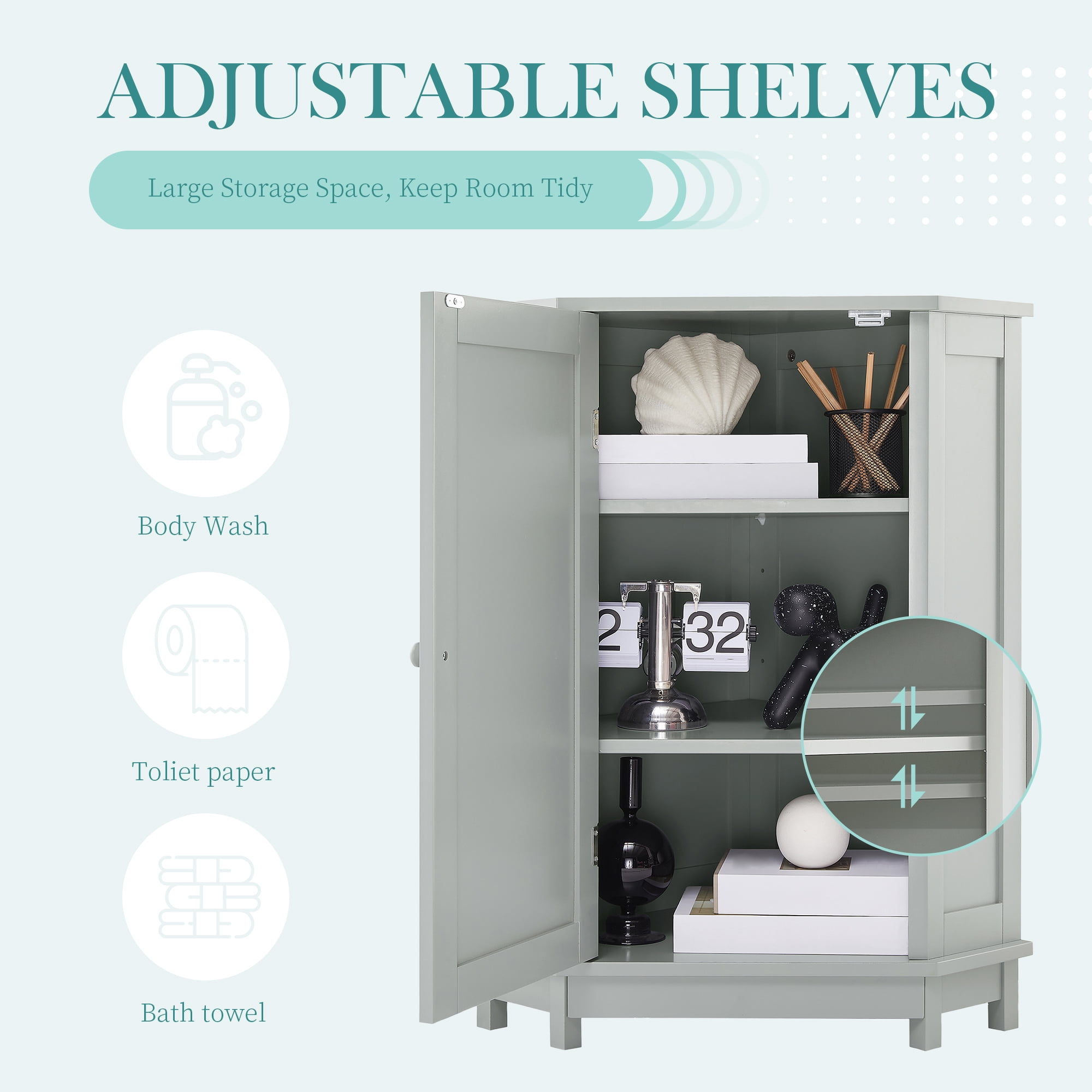 Euroco Bathroom Storage Cabinet with Adjustable Shelves, MDF Freestanding Cabinet with Doors for Bathroom, Living Room, or Laundry Room
