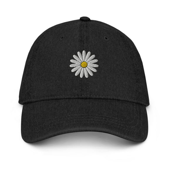 Daisy Minimalist Embroidered Denim Hat (Black)