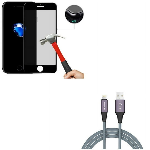 iPhone 8/7/6S/6 - Charger Cord 6ft USB Cable w Tempered Glass Privacy Screen Protector - Power Wire Braided Long Sync, Curved Anti-Spy Anti-Peep 4D Edge Case Friendly for iPhone 8/7/6S/6