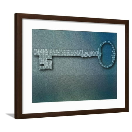 Old Fashioned Key  with Binary Code Framed Print Wall Art  