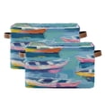 thumbnail image 2 of Square Storage Basket 14.2*10.2*8.3 Inch One Sizex2 Shelf Basket Open Home Storage Bins Bedroom Storage Basket Closet Storage Stylish Decor Oil Painting Boat, 2 of 9