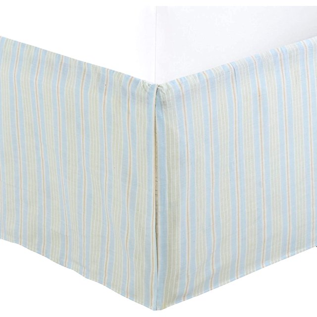 Cozy Line Home Fashions Pattered Stripe Light Blue Yellow Bed Skirt