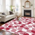 thumbnail image 3 of 5x7 Washable Area Rug, Red Cherries Non-Slip Large Rectangle Rug for Living Room Bedroom, Pink Plaid Abstract Fruit Modern Style Simple Indoor Floor Mat for Home Decor, 3 of 9