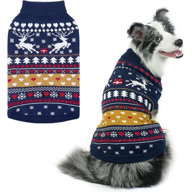 Suéter para perro PUPTECK, abrigo de punto cálido navideño, tamaño mediano
