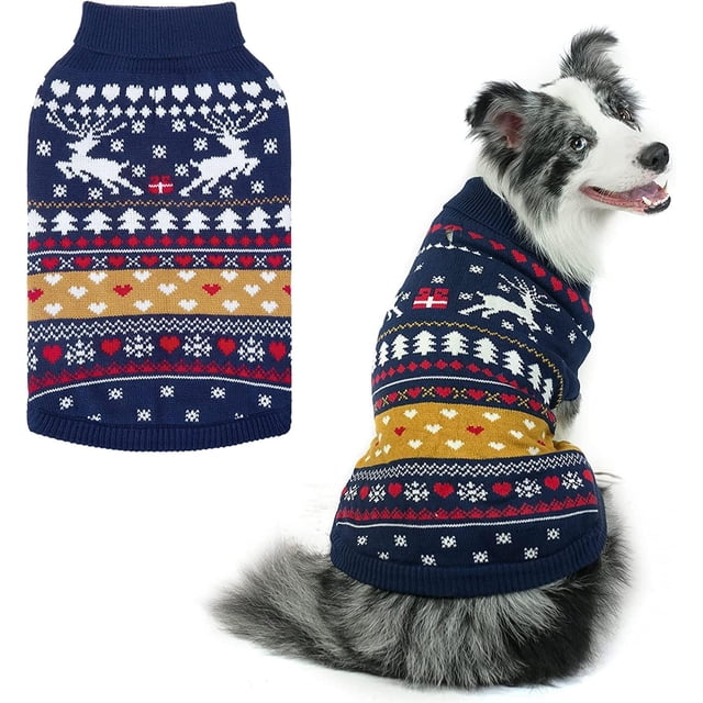 Suéter para perro PUPTECK, abrigo de punto cálido navideño, tamaño mediano