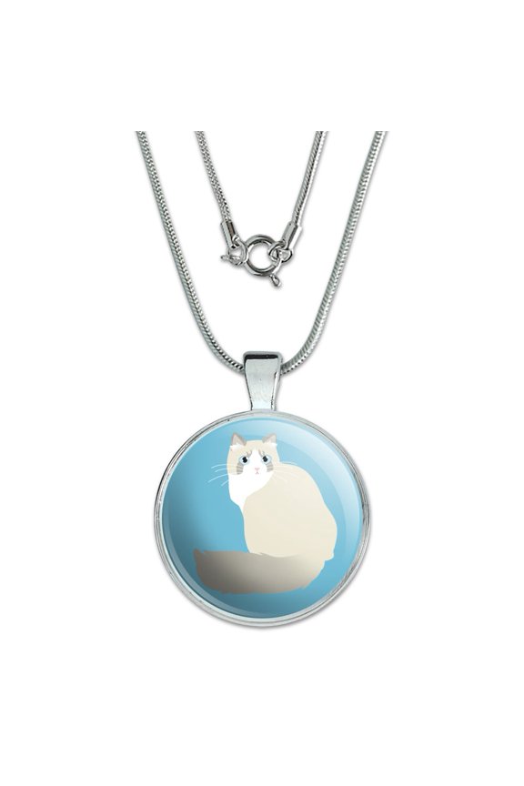 Ragdoll Cat 1" Pendant with Sterling Silver Plated Chain