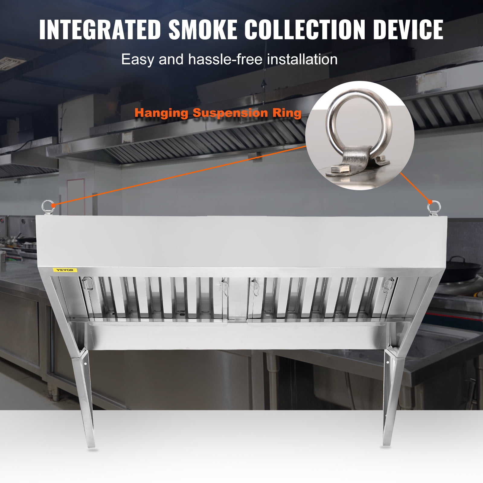 BENTISM Commercial Exhaust Hood 5ft Food Truck Hood Exhaust 201 Stainless Steel