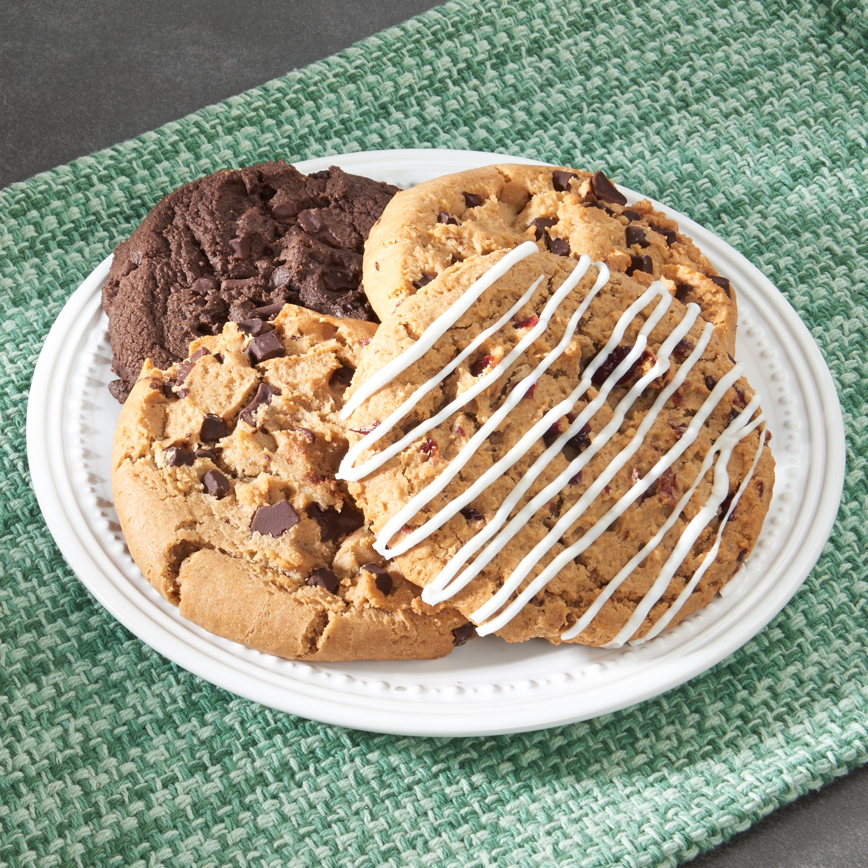 King Krumb Gluten Friendly Decadent Chocolate Chunk, Triple Chocolate Chunk, and Cranberry Oatmeal Bakery Cookies, 22 oz, 4 Count, Ready to Eat, Baked