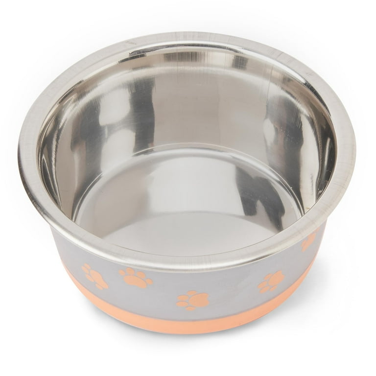 Vibrant Life Stainless Steel Dog Bowl with Paws, Large