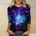thumbnail image 4 of Lovskoo Summer Top for Women 2024 Novelty Galaxy Universe Graphic Tees 3/4 Short Sleeve Shirts Casual Round Neck Tshirt Dark Blue 2XL, 4 of 4