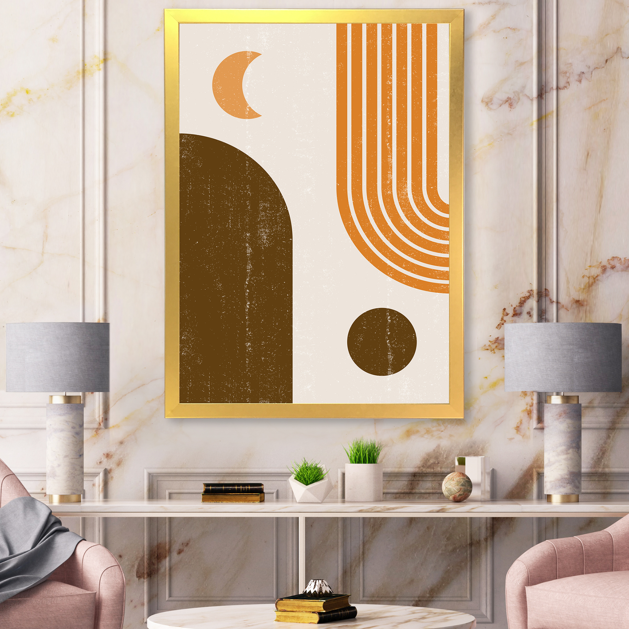 Designart 'Rainbow In Earth Tones Abstract Geometric Art' Modern Framed Art Print