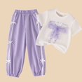 thumbnail image 5 of Baby Girl Outfits 2 Piece Bowknot Print Short Sleeve Crew Neck T-Shirt And Cuffed Trousers Back-To-School Girls' Clothing Sets 4 Years-5 Years, 5 of 8