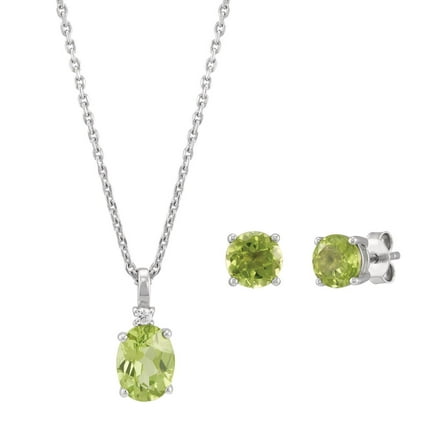 Brilliance Fine Jewelry Peridot and White Cubic Zircoina Pendant Necklace and Studs Set in Sterling Silver
