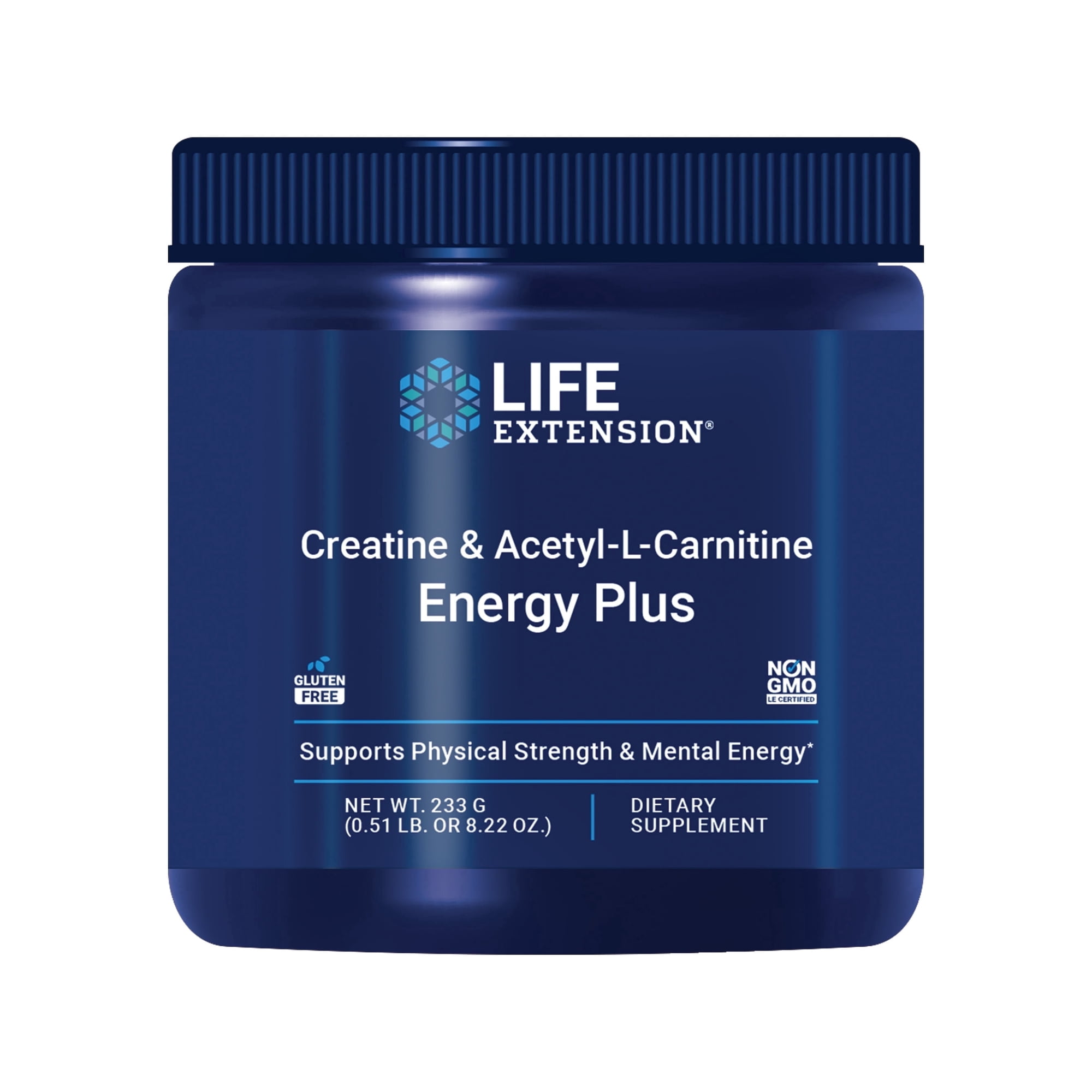 Life Extension Creatine Acetyl-L-Carnitine Energy Plus, Energy Support Supplement, Creatine Monohydrate, Acetyl-L-carnitine, gluten-free, non-GMO, vegetarian, 30 servings