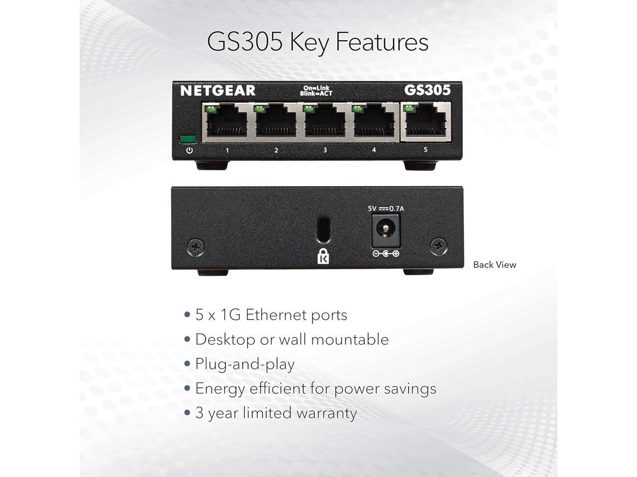 NETGEAR 5-Port Gigabit Ethernet Unmanaged Switch (GS305) - Desktop, Sturdy Metal Fanless Housing - image 4 of 5