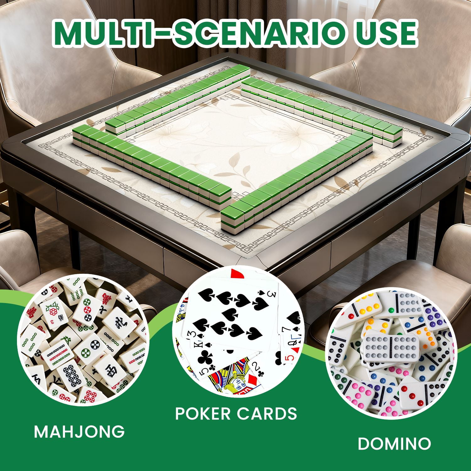 Mahjong Mat 31.5" x 31.5" Beige White Floral Delicate Leaves Elegant Blooms Non-Slip Noise Reduction American Mahjong Tiles Table Cover for Dominoes Poker Card Board Games Gift