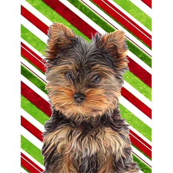 Candy Cane Holiday Christmas Yorkie Puppy & Yorkshire Terrier Flag Garden Size