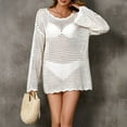 thumbnail image 5 of XPMWRP Women's Long Sleeve Swimsuit Cover Up Summer Beach Vacation Clothes Crochet Knit Bathing Suit Swimwear Mini Dress White M, 5 of 7