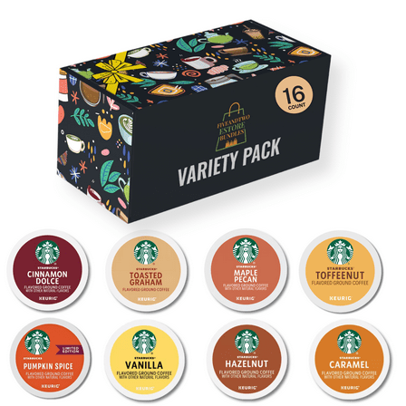 Starbucks Flavored Coffee K Cups Variety Pack – 16 Count – Includes Cinnamon Dolce, Vanilla, Hazelnut, Caramel & More – KCups Starbucks Gift Set – Single-Serve Coffee Capsules & Pods