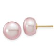 thumbnail image 4 of 14K Yellow Gold 10-11mm Purple Button FW Cultured Pearl Stud Earrings, 4 of 5