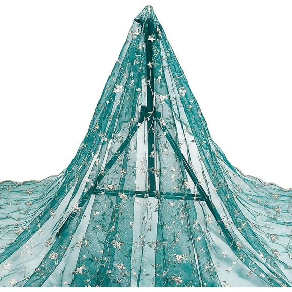 3 Yards Embroidered Flower Fabric 51inch Wide Organza Embroidered Tulle Lace Fabric Mesh Lace Fabric for DIY Wedding Handmade Dress Supplies Sea Green Sea Green