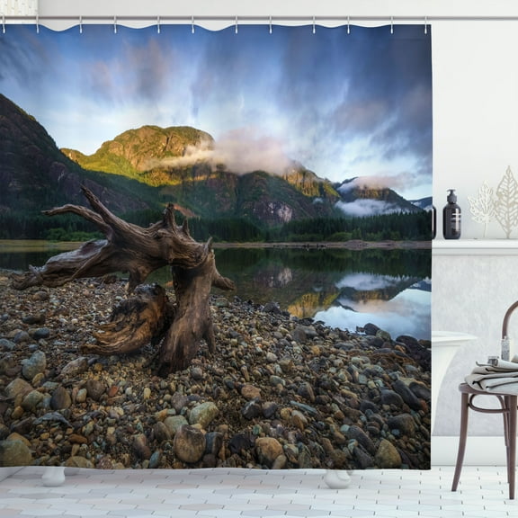 Ambesonne Landscape Shower Curtain, Mountain Lake Skies, 69"Wx84"L, Blue and Brown
