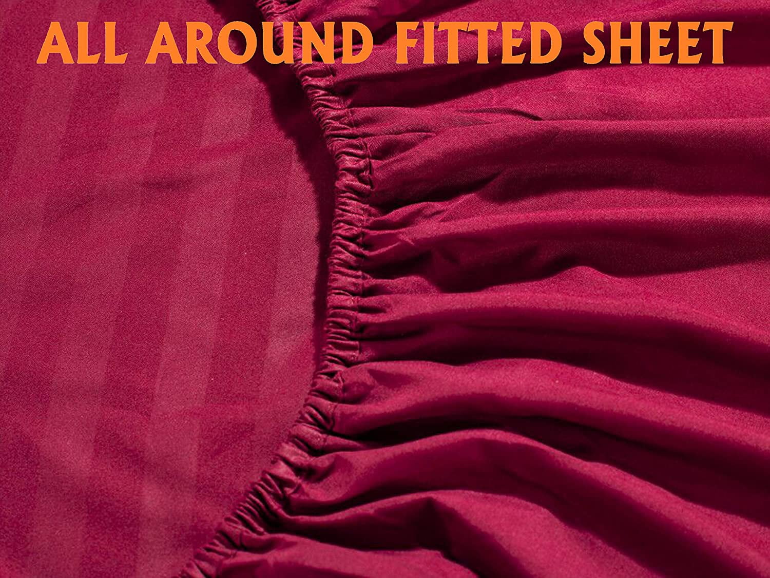 6 Piece Bamboo Sheet Set for Bed - 100% Pure Bamboo - Fit 30" Inch Deep Pocket Silk Feel, Cooling, Anti-Static, Extra Soft and Luxury - Burgundy Stripe, Twin XXL Size.