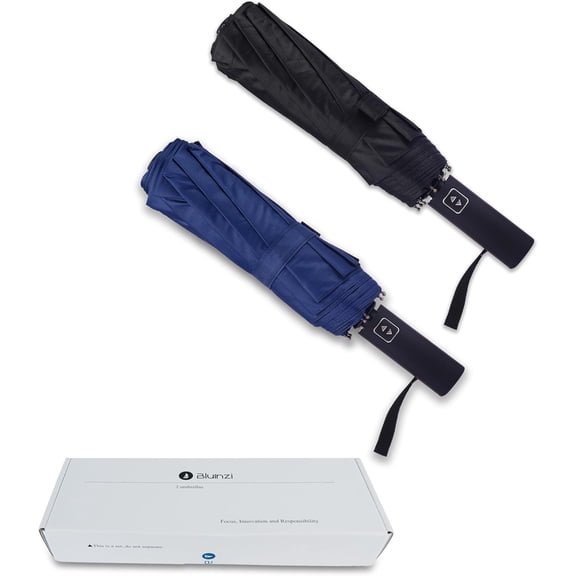 Double 10-Rib 46 Inch Compact Travel Umbrella for Rain - Sturdy Portable Windproof Umbrella - Small Automatic Folding Umbrella