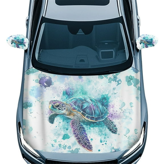 Yuyamidu Blue Sea Turtle Car Hood Cover Wrap Fashion Auto Side View Mirror Cover 3 Pack Car Front Hood Cover Rear View Mirror Accessories Auto Exterior Decoration for Cars Sedans