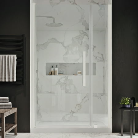 Ove Decors Pasadena 36 in. L x 32 in. W x 72 in. H Alcove Shower Kit with Pivot Frameless Shower Door in Nickel and Shower Pan