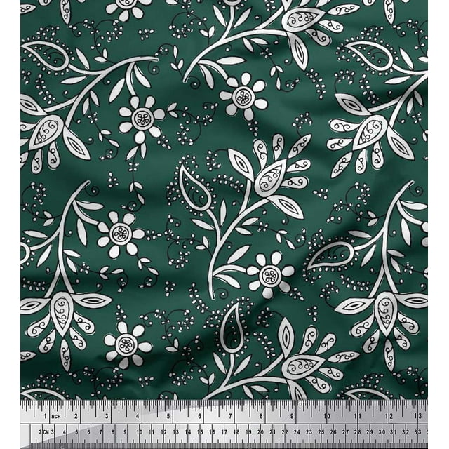Soimoi Rayon Fabric Leaves & Floral Block Print Sewing Fabric Yard 56 Inch Wide