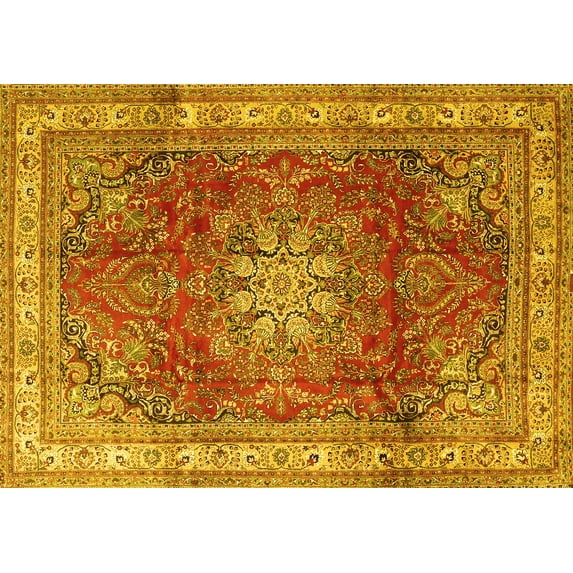 Ahgly Company Machine Washable Indoor Rectangle Persian Yellow Traditional Area Rugs, 7' x 10'