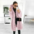 thumbnail image 5 of WREESH Womens Winter Faux Furry Coat Ladies Fashion Luxury Thicken Warm Overcoat Plus Size Hooded Jacket Mid Length Lapel Cardigan Outerwear Pink, 5 of 6